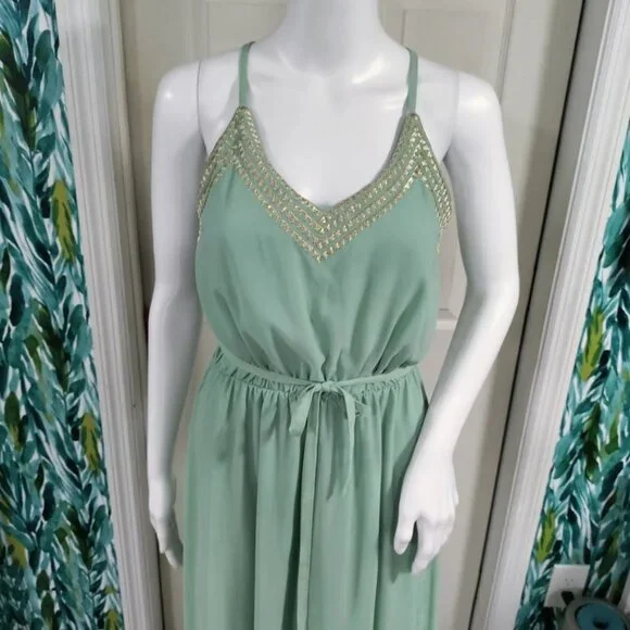 Marine Blu Whimsy Wedding Bridesmaid Maxi Dress Sage Green Women's Size Small - Picture 3 of 10